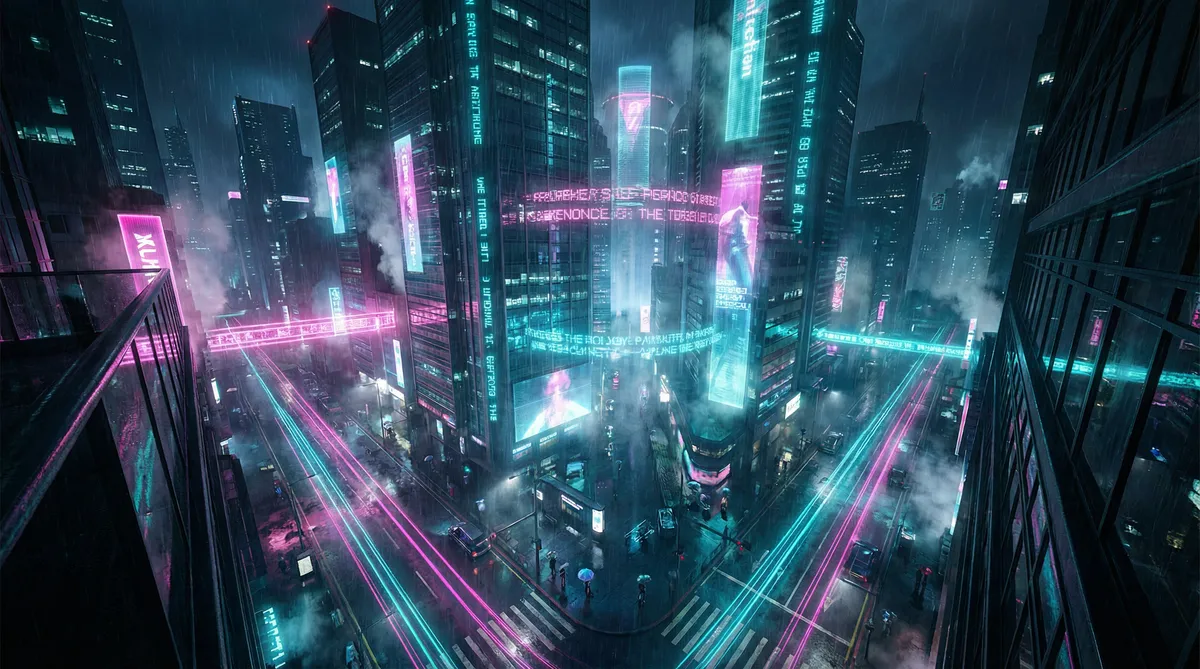 4399视频在线播放电影 竖屏短剧平台首页背景 - 赛博朋克都市夜景